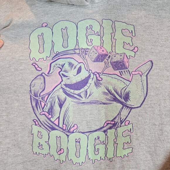 Disney Unisex Large Oogie Boogie Hoodie Sweatshirt Gray Graphic Pullover Pocket - Picture 2 of 12